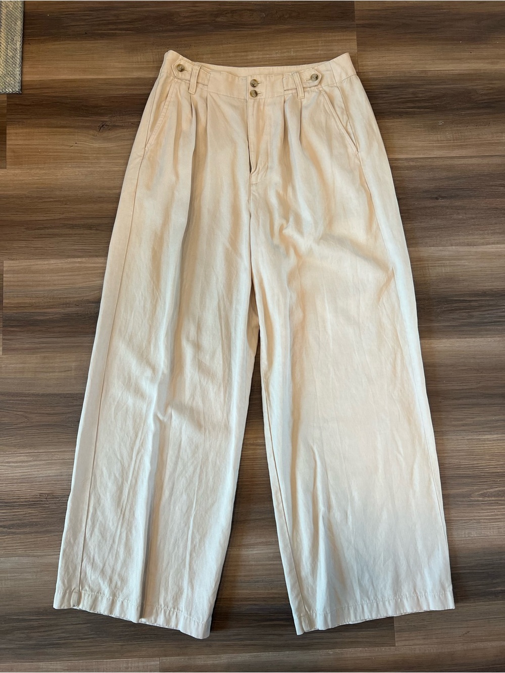 Madewell Cream Wide-Leg Pleated Trousers
